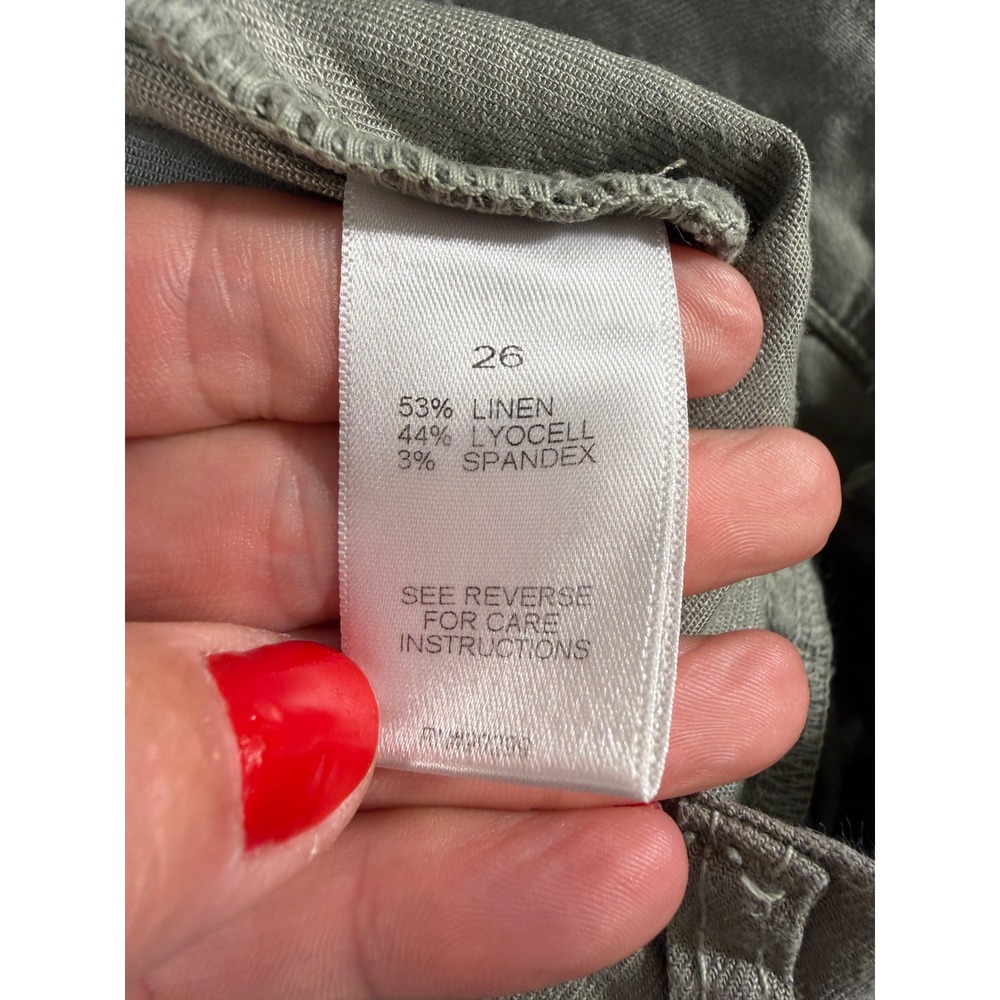 Evereve Sage Green Linen Blend Wide Leg Utility Pants Button Fly Size 26 - Picture 5 of 8